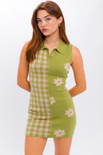 Load image into Gallery viewer, Matcha Daisy Gingham Knit Dress
